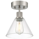 Port Nine Martini Semi Flush Ceiling Light - Brushed Steel / Clear