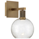 Port Nine Burgundy Wall Sconce  - Antique Brushed Brass / Seeded Glass