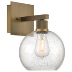 Port Nine Burgundy Wall Sconce - Antique Brushed Brass / Seeded Glass