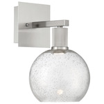 Port Nine Burgundy Wall Sconce  - Brushed Steel / Seeded Glass