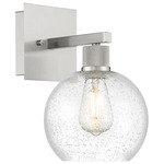 Port Nine Burgundy Wall Sconce  - Brushed Steel / Seeded Glass