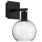 Port Nine Burgundy Wall Sconce  - Matte Black / Seeded Glass