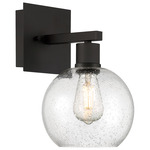 Port Nine Burgundy Wall Sconce - Matte Black / Seeded Glass