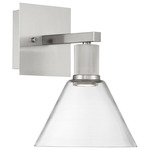 Port Nine Martini Wall Sconce - Brushed Steel / Clear