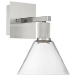Port Nine Martini Wall Sconce  - Brushed Steel / Clear