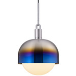 Forked Globe + Shade Pendant - Burnt Steel / Opal