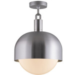 Forked Globe + Shade Ceiling Light - Steel / Opal
