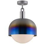 Forked Globe + Shade Ceiling Light - Burnt Steel / Opal