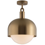 Forked Globe + Shade Ceiling Light - Brass / Opal
