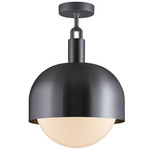 Forked Globe + Shade Ceiling Light - Gun Metal / Opal