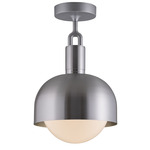 Forked Globe + Shade Ceiling Light - Steel / Opal