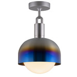 Forked Globe + Shade Ceiling Light - Burnt Steel / Opal