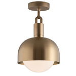 Forked Globe + Shade Ceiling Light - Brass / Opal