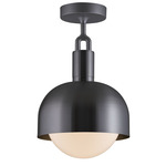 Forked Globe + Shade Ceiling Light - Gun Metal / Opal