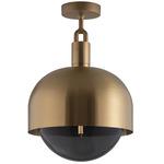 Forked Globe + Shade Ceiling Light - Brass / Smoked