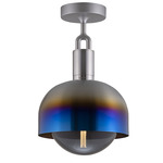 Forked Globe + Shade Ceiling Light - Burnt Steel / Smoked