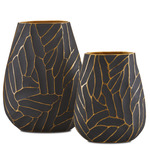 Anika Vase Set of 2 - Black / Gold