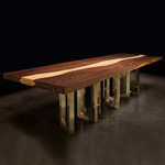 Il Pezzo 6 Long Dining Table - Gold / Walnut/ Ash