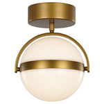 Globo Semi Flush Ceiling Light - Brushed Gold / White