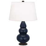 Triple Gourd Small Table Lamp - Matte Midnight Blue / Pearl Dupioni