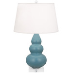 Triple Gourd Small Table Lamp - Matte Steel Blue / Pearl Dupioni