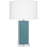 Harvey Table Lamp - Matte Steel Blue / Oyster Linen