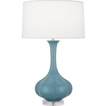 Pike Table Lamp - Matte Steel Blue / Pearl Dupioni