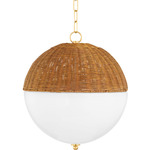 Summer Pendant - Aged Brass / Rattan / White
