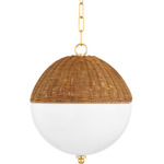 Summer Pendant - Aged Brass / Rattan / White