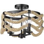 Marissa Semi Flush Ceiling Light - Matte Black / Rope