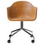 Harbour Upholstered Swivel Armchair with Casters - Polished Aluminum / Dakar Cognac Leather