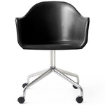 Harbour Upholstered Swivel Armchair with Casters - Polished Aluminum / Dakar Black Leather