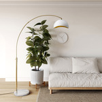 Luna Bella Arc Floor Lamp - Weathered Brass / White