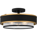 Lockwood Semi Flush Ceiling Light - Earth Black / White Organza