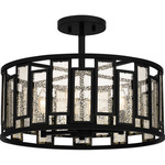 Bankston Semi Flush Ceiling Light - Matte Black / Mercury Glass