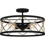 Cedar Park Semi Flush Ceiling Light - Matte Black / Rope