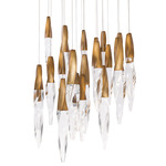 Kindjal Round Multi Light Pendant - Aged Brass / Crystal