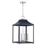 Terri Lantern Pendant - Polished Nickel / Navy Blue