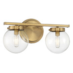 Tina 2 Light Bathroom Vanity Light - Natural Brass / Clear