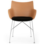 Q/Wood Soft Armchair - Chrome Legs / Light Wood Veneer Backrest / Black Fabric Seat