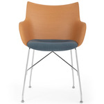 Q/Wood Soft Armchair - Chrome Legs / Light Wood Veneer Backrest / Powder Blue Fabric Seat