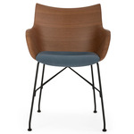 Q/Wood Soft Armchair - Black Legs / Dark Wood Veneer Backrest / Powder Blue Fabric Seat