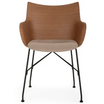 Q/Wood Soft Armchair - Black Legs / Dark Wood Veneer Backrest / Ecru Fabric Seat