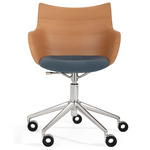Q/Wood Soft Office Armchair - Chrome Legs / Light Wood Veneer Backrest / Powder Blue Fabric Seat