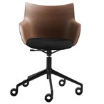Q/Wood Soft Office Armchair - Black Legs / Dark Wood Veneer Backrest / Black Fabric Seat
