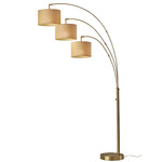 Bowery 3 Arm Floor Lamp - Antique Brass / Natural