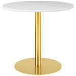 Gubi 1.0 Round Dining Table - Brass / White Carrera Marble