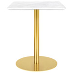 Gubi 1.0 Square Dining Table - Brass / White Carrera Marble