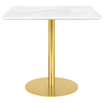 Gubi 1.0 Square Dining Table - Brass / White Carrera Marble