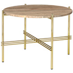 TS Small Round Coffee Table - Brass / Taupe Travertine